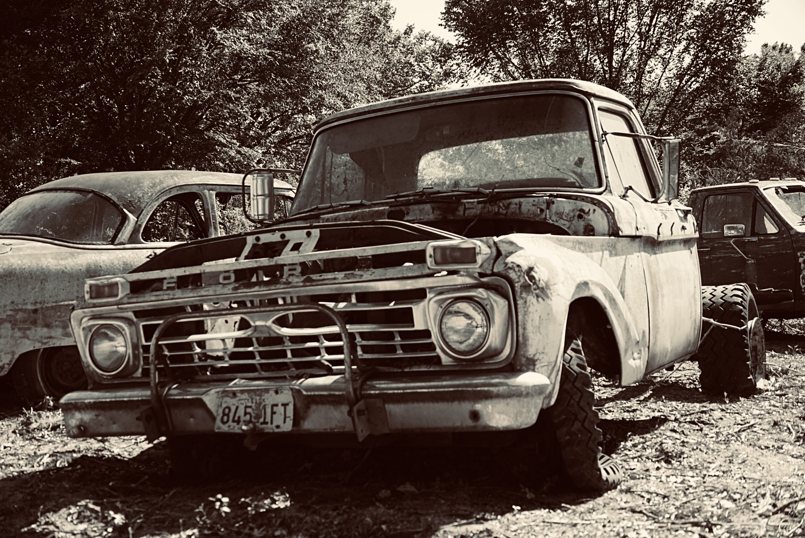 Vintage Ford truck portrait in sepia tones
